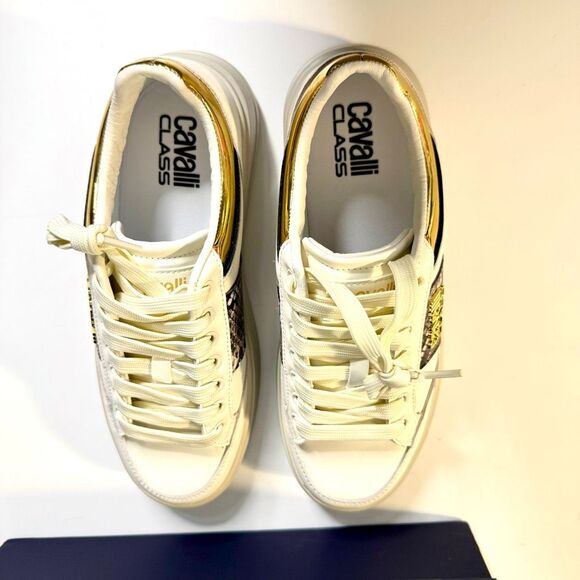 NWT Roberto Cavalli “Cavalli Class” logo hardware white low top sneaker Size 39 - Picture 14 of 16